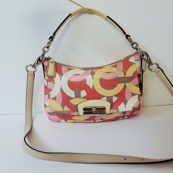 Coach Kristin Op Art Multicolor Satin Leather Shoulder Crossbody Bag - Picture 3 of 12